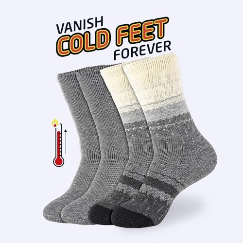HOT FEET Thermal Socks for Men 2/4 Pack, Extreme Cold Boots Socks -Winter Insulated Socks, Cold Weather Size 6-12.5, 2 Pack, Gradient Gray/Black