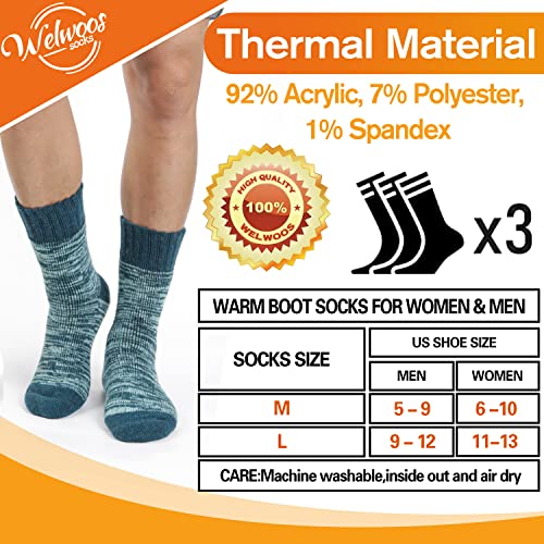 Welwoos Heated Thermal Socks for Women & Men Winter Warm Ski Thick Boot Insulated Gift Socks Stocking Stuffers for Women 3 Pairs (Purple & Blue & Grey B,M)