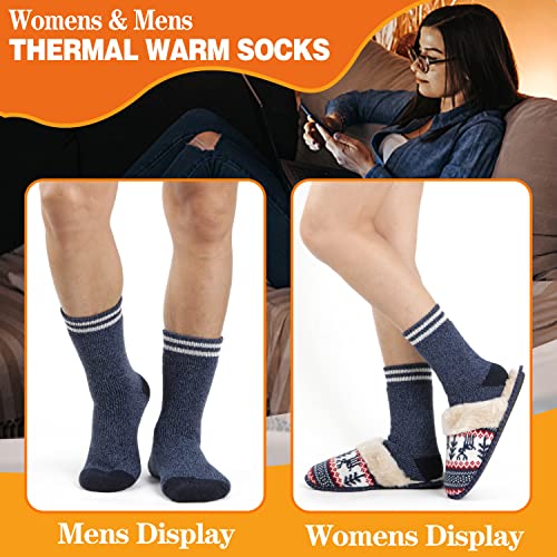 Welwoos Heated Thermal Socks for Men & Women Warm Winter Ski Thick Boot Insulated Gift Stocking Stuffers Socks 3 Pairs (Blue Stripe,L)