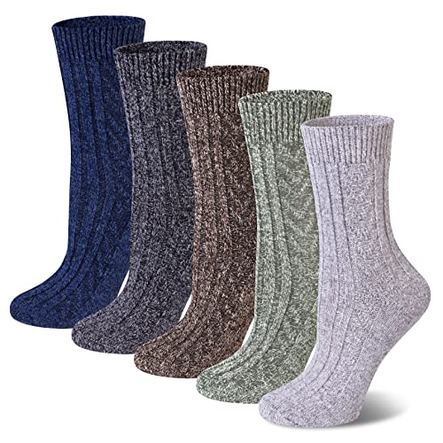 Loritta 5 Pairs Womens Wool Socks Thick Warm Soft Knit Cozy Crew Winter Socks Christmas Gifts,Dark Set