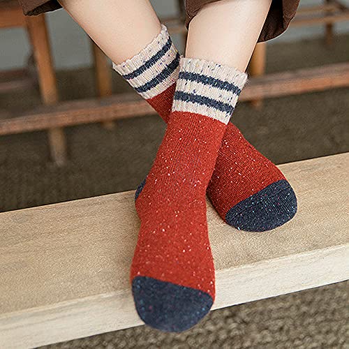 Meloday Thick Wool Classic Vintage Striped Casual Hiking Crew Socks Soft and Comfortable - 5 Pairs Per Pack