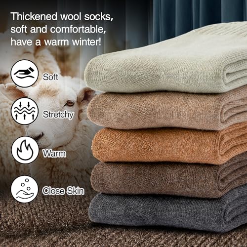 J-BOX Womens Wool Socks Warm Soft Crew Socks for Women Winter Thick Athletic Socks Pack(5 pairs)