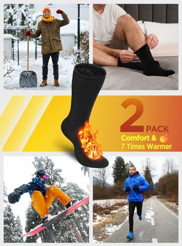 Bymore 2Pairs Thermal Socks for Men,Heated Thick Crew Socks,Warm Winter Socks Insulated Cold Weather