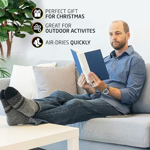 HOT FEET Thermal Socks for Men 2/4 Pack, Extreme Cold Boots Socks -Winter Insulated Socks, Cold Weather Size 6-12.5, 2 Pack, Gradient Gray/Black
