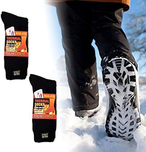 Polar Extreme 2 Pack Men's Heat Trapping Thermal Warmer Black Insulated Winter Boot Socks