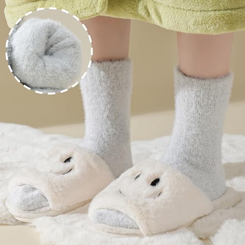 Marchare Women Wool Warm Thick Fluffy Socks Winter Fuzzy Cozy Socks For Women Brown/Blue/Grey/Light Grey/Dark Grey 5-8