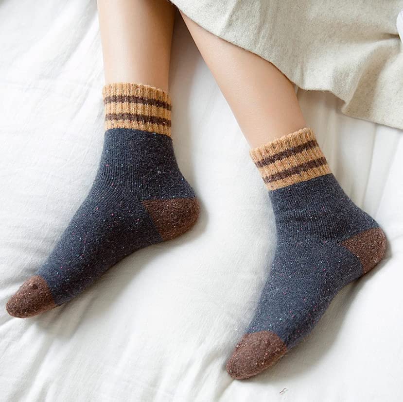 Meloday Thick Wool Classic Vintage Striped Casual Hiking Crew Socks Soft and Comfortable - 5 Pairs Per Pack