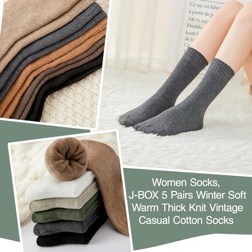 J-BOX Womens Wool Socks Warm Soft Crew Socks for Women Winter Thick Athletic Socks Pack(5 pairs)
