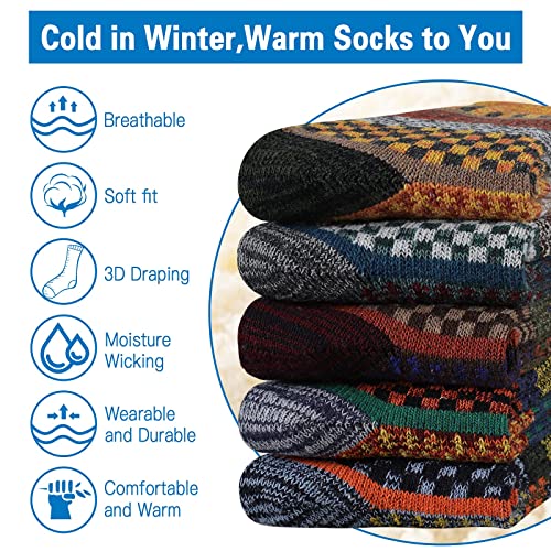 Heatuff Mens Thick Wool Socks Thermal Warm Winter Crew Socks 5 Pairs Multicolors