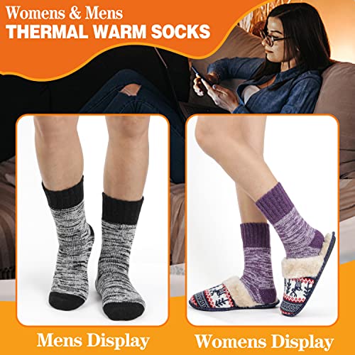 Welwoos Heated Thermal Socks for Women & Men Winter Warm Ski Thick Boot Insulated Gift Socks Stocking Stuffers for Women 3 Pairs (Purple & Blue & Grey B,M)