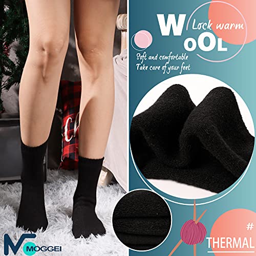 MOGGEI Womens Merino Wool Socks for Hiking Winter Warm Thick Thermal Crew Cozy Cabin Ladies Gift Comfy Boot Work Socks 5 Pairs(Black B(5 Pairs))