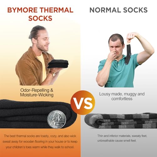 Bymore 2Pairs Thermal Socks for Men,Heated Thick Crew Socks,Warm Winter Socks Insulated Cold Weather
