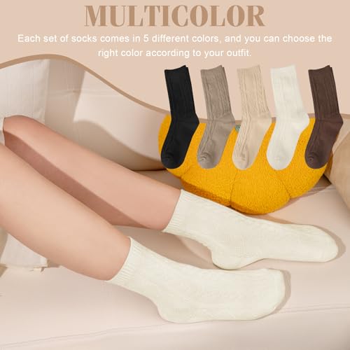 Justay 5 Pairs Womens Wool Socks Winter Warm Boot Socks Casual Thick Knit Crew Socks Gifts for Women