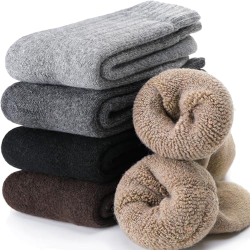 EBMORE Merino Wool Socks for Men Winter Thermal Warm Thick Hiking Boot Heavy Valentines Day Gifts for Him Stocking Stuffers Soft Cozy Socks for Cold Weather 5 Pack(Solid Colors(5pairs))