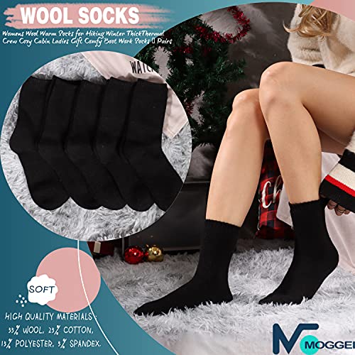 MOGGEI Womens Merino Wool Socks for Hiking Winter Warm Thick Thermal Crew Cozy Cabin Ladies Gift Comfy Boot Work Socks 5 Pairs(Black B(5 Pairs))