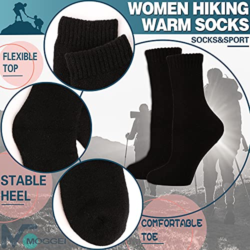 MOGGEI Womens Merino Wool Socks for Hiking Winter Warm Thick Thermal Crew Cozy Cabin Ladies Gift Comfy Boot Work Socks 5 Pairs(Black B(5 Pairs))