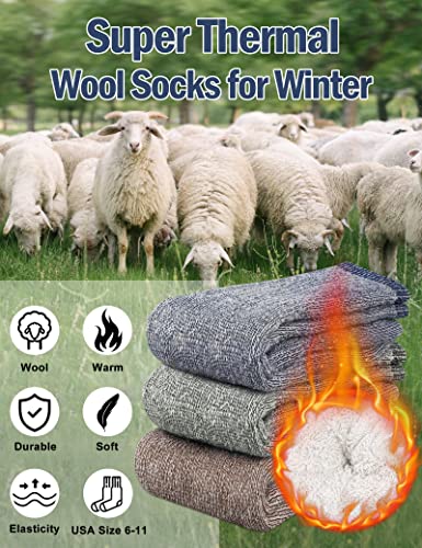 Annsuki Wool Hiking Socks Heavyweight Thermal Warm Crew Winter Cozy Boot Socks for Men Hunnting Camping (3 Pack, Size 6-13)