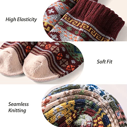Nimalpal 5 Pairs Wool Socks - Wool Socks for Women Men Boot Socks Soft Crew Socks Winter Hiking Socks Cozy Socks Warm Socks