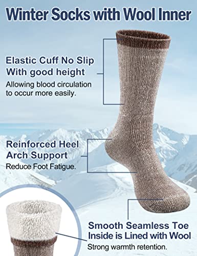 Annsuki Wool Hiking Socks Heavyweight Thermal Warm Crew Winter Cozy Boot Socks for Men Hunnting Camping (3 Pack, Size 6-13)