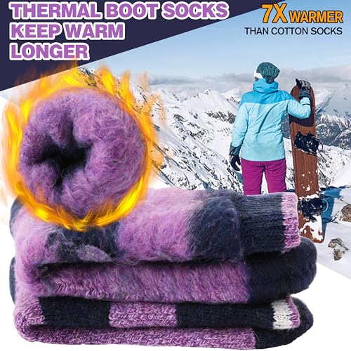 MOGGEI Heated Thermal Socks for Women Men Warm Winter Thick Insulated Ski Boot Gift Socks Stocking Stuffers for Women 3 Pairs(Purple Grey,M)