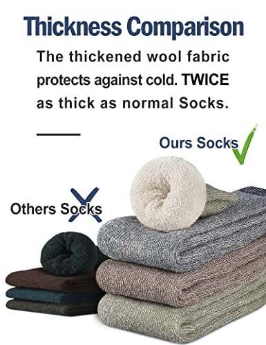 Annsuki Wool Hiking Socks Heavyweight Thermal Warm Crew Winter Cozy Boot Socks for Men Hunnting Camping (3 Pack, Size 6-13)