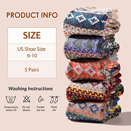 Nimalpal 5 Pairs Wool Socks - Wool Socks for Women Men Boot Socks Soft Crew Socks Winter Hiking Socks Cozy Socks Warm Socks