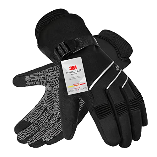 MOREOK Waterproof & Windproof -30°F Winter Gloves for Men/Women, 3M Thinsulate Thermal Gloves Touch Screen Warm Gloves for Skiing,Cycling,Motorcycle,Running-Black-XL