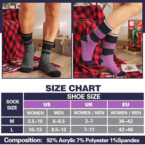 MOGGEI Heated Thermal Socks for Women Men Warm Winter Thick Insulated Ski Boot Gift Socks Stocking Stuffers for Women 3 Pairs(Purple Grey,M)