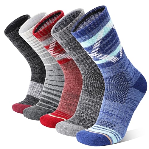 Merino Wool Socks for Women Men Thermal Winter Warm Hiking Thick Cozy Crew Boot Work Gift Socks Stocking Stuffers 5 Pairs(Mixed,M)