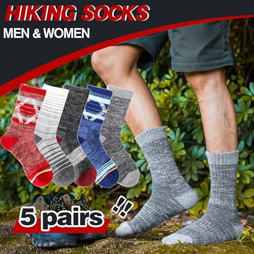 Merino Wool Socks for Women Men Thermal Winter Warm Hiking Thick Cozy Crew Boot Work Gift Socks Stocking Stuffers 5 Pairs(Mixed,M)