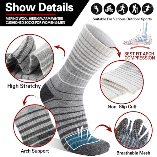 Merino Wool Socks for Women Men Thermal Winter Warm Hiking Thick Cozy Crew Boot Work Gift Socks Stocking Stuffers 5 Pairs(Mixed,M)