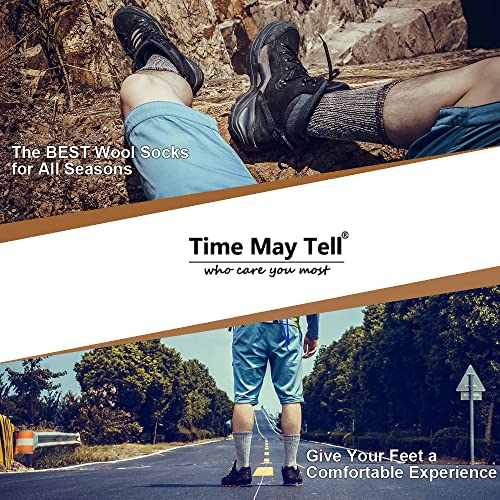 Time May Tell Mens Merino Wool Hiking Cushion Socks Thermal Warm Crew Winter Boot Socks Pack (Brown(3 pairs), US Size 9~13)