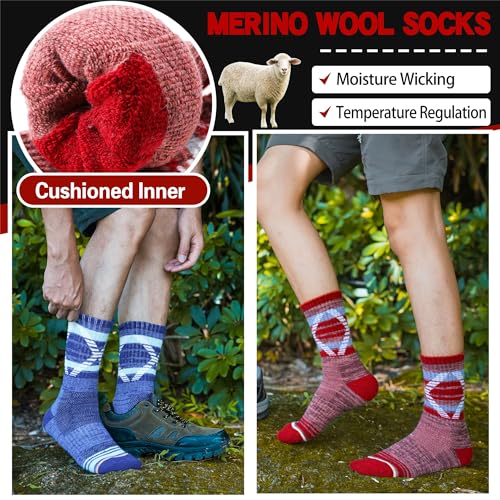 Merino Wool Socks for Women Men Thermal Winter Warm Hiking Thick Cozy Crew Boot Work Gift Socks Stocking Stuffers 5 Pairs(Mixed,M)