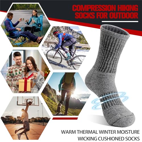 Merino Wool Socks for Women Men Thermal Winter Warm Hiking Thick Cozy Crew Boot Work Gift Socks Stocking Stuffers 5 Pairs(Mixed,M)