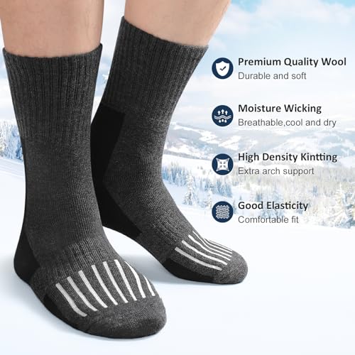 SIMIYA Wool Socks for Men, Warm Thermal Winter Socks for Cold Weather - Cozy Work Boot Hiking Crew Sock (5 Pairs, Size 6-13)