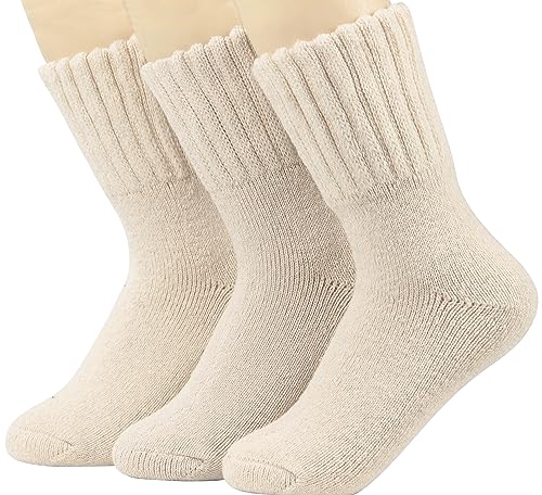 Weweya Boot Socks - Warm Winter Cabin Socks, Thermal Thick Wool, Soft Gift for Women, 3 Pairs Cream