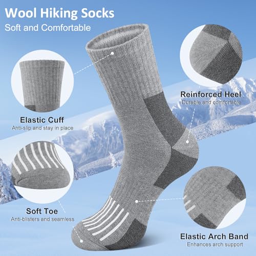 SIMIYA Wool Socks for Men, Warm Thermal Winter Socks for Cold Weather - Cozy Work Boot Hiking Crew Sock (5 Pairs, Size 6-13)