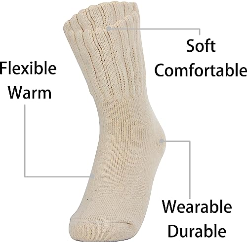 Weweya Boot Socks - Warm Winter Cabin Socks, Thermal Thick Wool, Soft Gift for Women, 3 Pairs Cream
