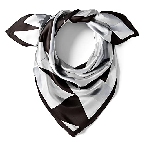 INAINI Black White Scarf Women Men Silk Neck Scarf - Silk Bandanas Mens Fashion Scarves - Square Small 55cm x21inch