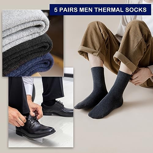 MOSOTECH 5 Pairs Warm Wool Socks for Men, Size 7-12, Thick Thermal Socks Cozy Boot Socks for Cold Winter
