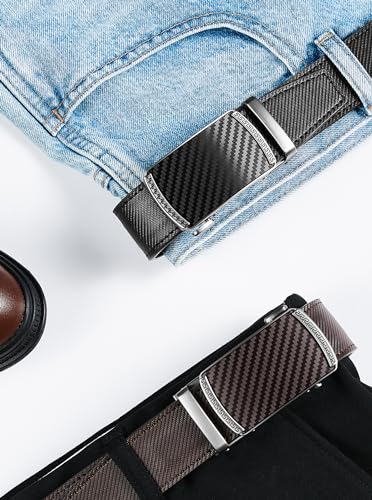 SKiporty Mens Belt,Ratchet Belts for Men Leather 1 3/8'' Adjustable for Dress Jeans,Comfort Trim to Fit