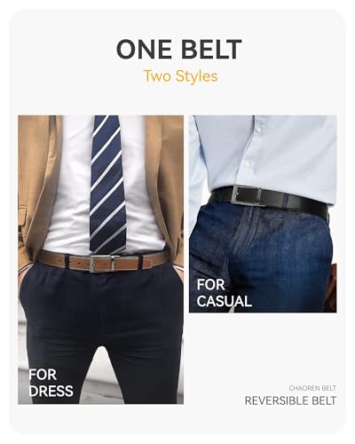 CHAOREN Mens Belts Leather Reversible - One Belt, Two Styles for Dress and Casual Wear