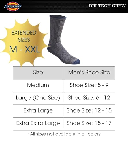 Dickies Men's Dri-Tech Legacy Moisture Control Crew Socks Multipack, Heathered Colors (6 Pairs), Large