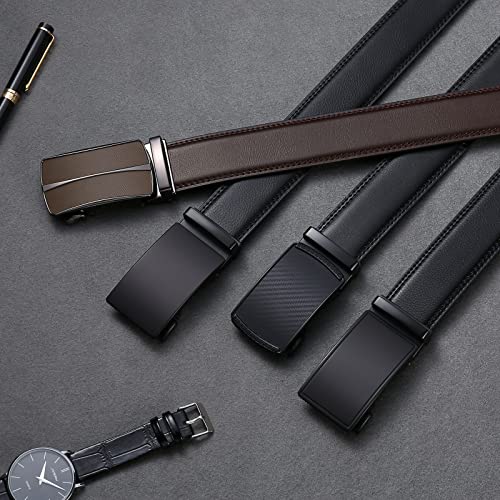 SENDEFN Men's Leather Belt Automatic Ratchet Buckle Slide Belt for Dress Casual Trim to Fit with Gift Box(A-black-31)