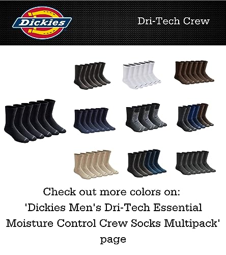 Dickies Men's Dri-Tech Legacy Moisture Control Crew Socks Multipack, Heathered Colors (6 Pairs), Large