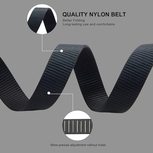 DENGFENGZHE Men's Ratchet Web Belts,Outdoors Hiking Tactical Belt for Men,Nylon No Holes Golf Belts with Automatic Buckle (A-Black, 32" to 38" Waist Adjustable)