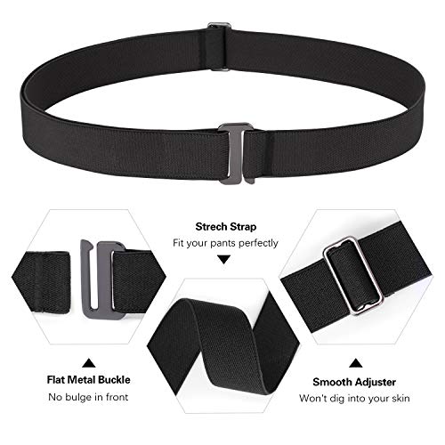 SANSTHS No Show Women Belts Invisible Elastic Stretch Belt with Flat Buckle for Jeans Pants Dresses, Black M