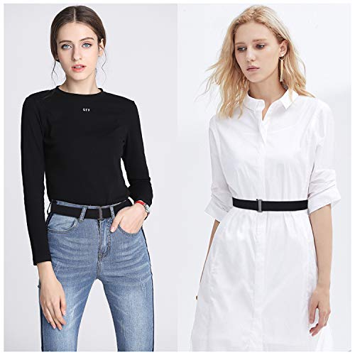 SANSTHS No Show Women Belts Invisible Elastic Stretch Belt with Flat Buckle for Jeans Pants Dresses, Black M