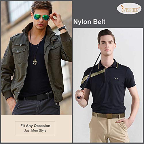 JASGOOD Nylon Military Tactical Men Belt 2 Pack Webbing Outdoor Web Belt With Plastic Buckle Snow Pants Belts, A-Black+Green Khaki, Fits Pant up to 40 Inch