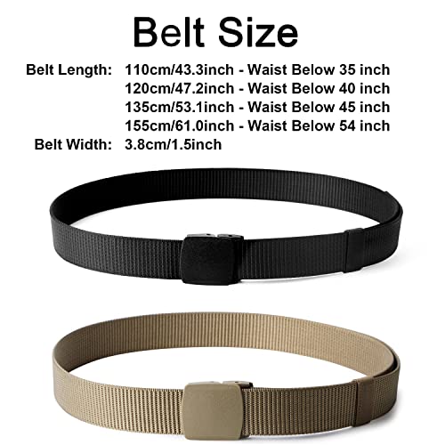 JASGOOD Nylon Military Tactical Men Belt 2 Pack Webbing Outdoor Web Belt With Plastic Buckle Snow Pants Belts, A-Black+Green Khaki, Fits Pant up to 40 Inch